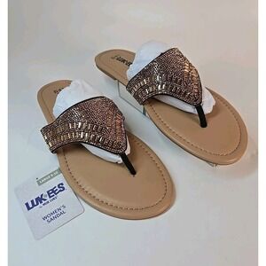 LUK*EES by Muk LUKS Womens Brown Gem-Embellished Sandals  NWT L - Large -  9-10